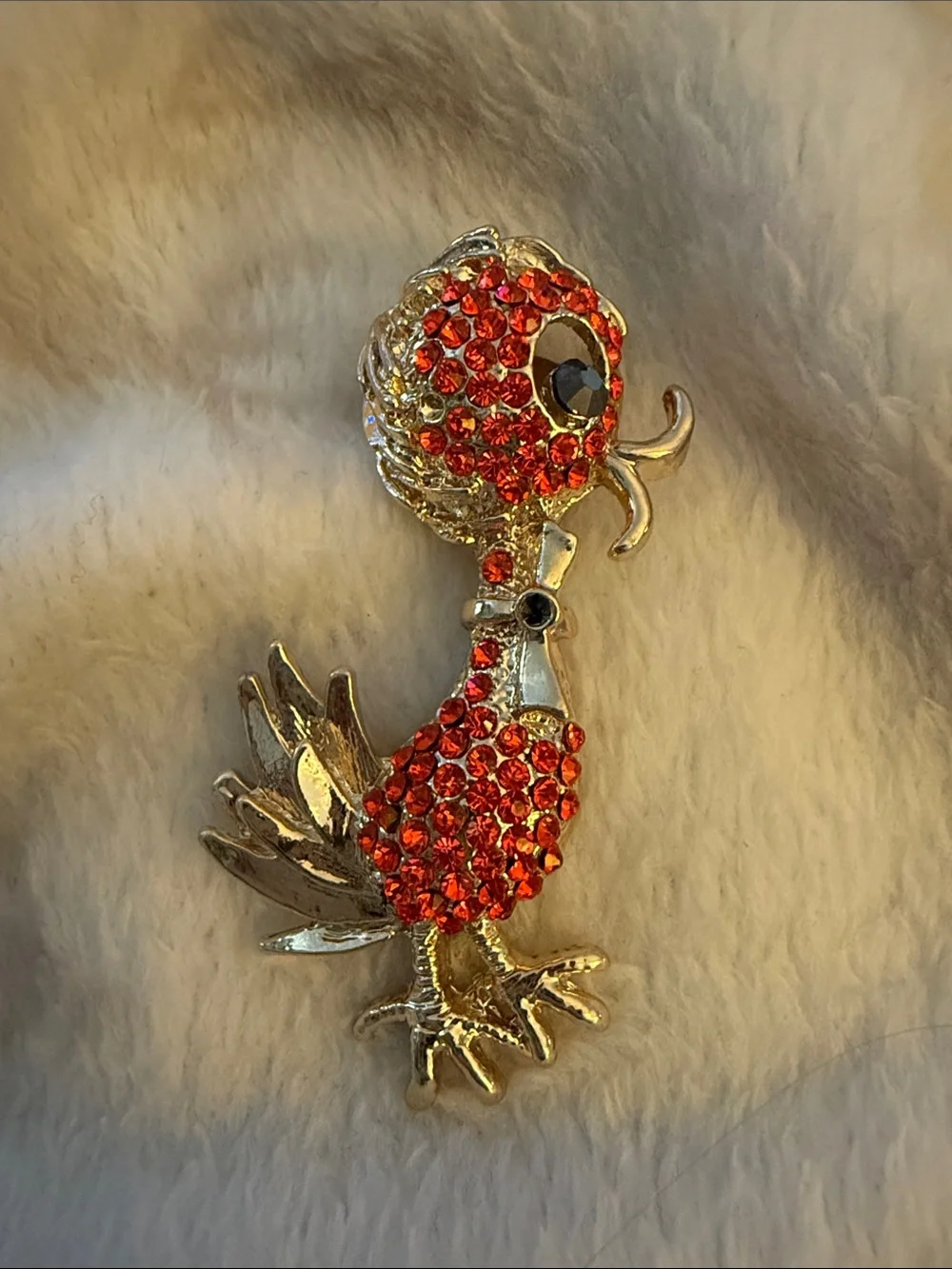 Orange Rhinestone Duck Brooch Pin Vintage Bird